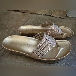 Italian Shoemakers “Galaxy” Embellished Wedge Sandals – Rose Gold (Size 8.5)